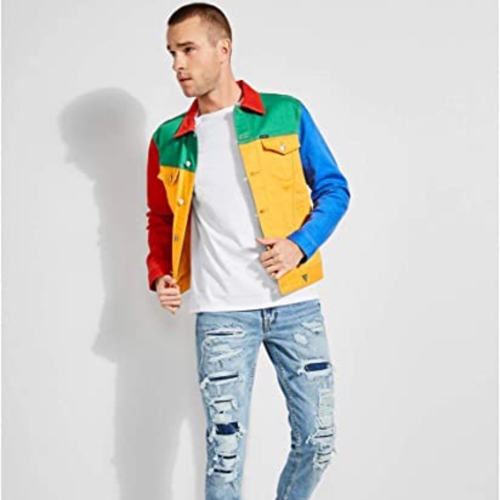 New GUESS J Balvin X Men's Colorblocked Denim Jacket SZ M - Picture 4 of 5